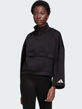 NWT Adidas Super Cozy Pullover ATHLETICS PACK Black Neoprene Sweatshirt Size M